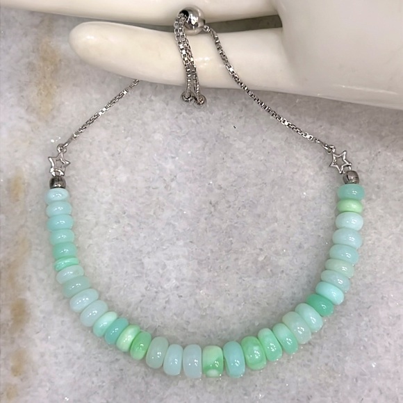 Green Opal Bead Sterling Silver BOLO Bracelet - Picture 1 of 9
